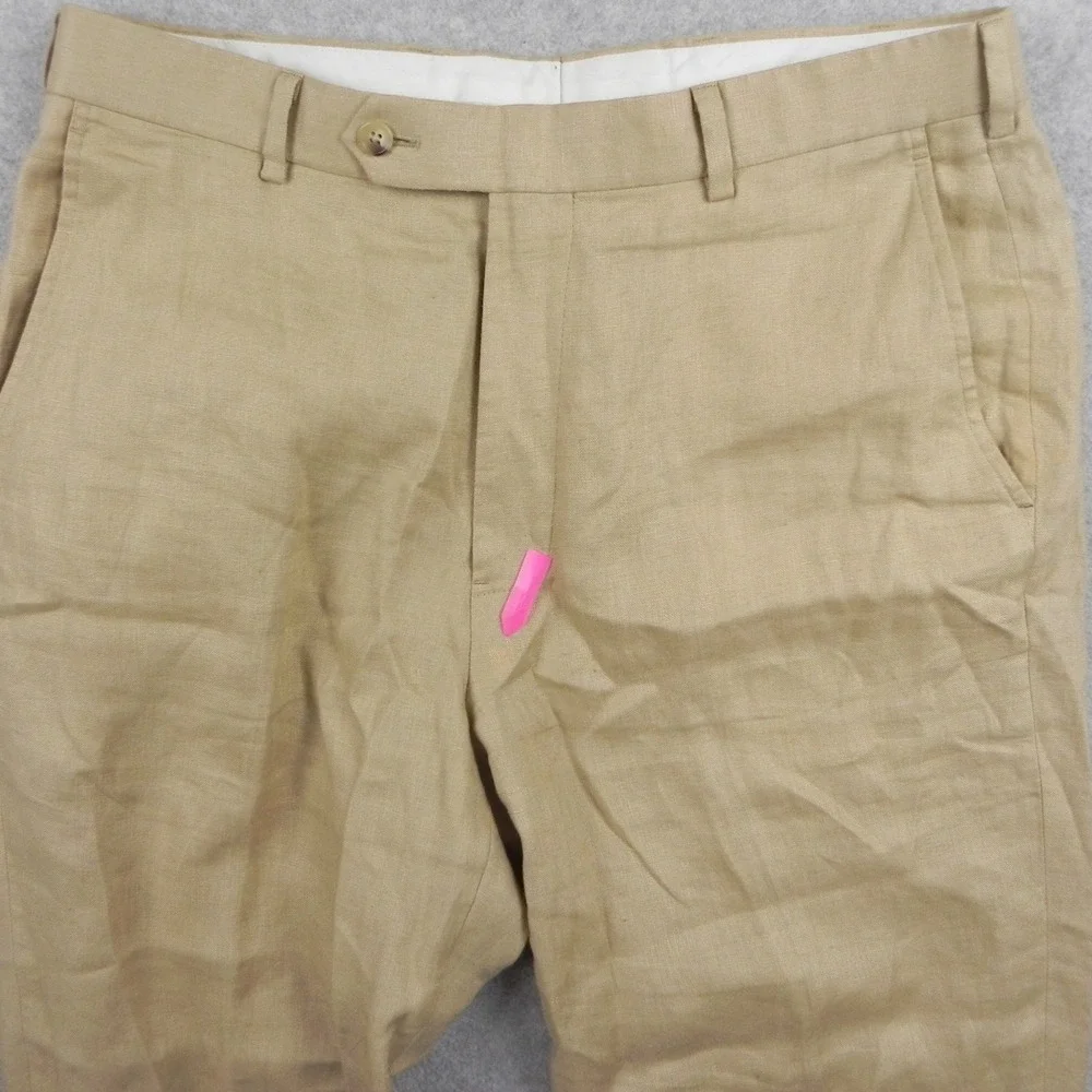 Brooks Brothers Pants Mens 35x29 346 Linen Dress Suit Chino Flat Front Tan Khaki